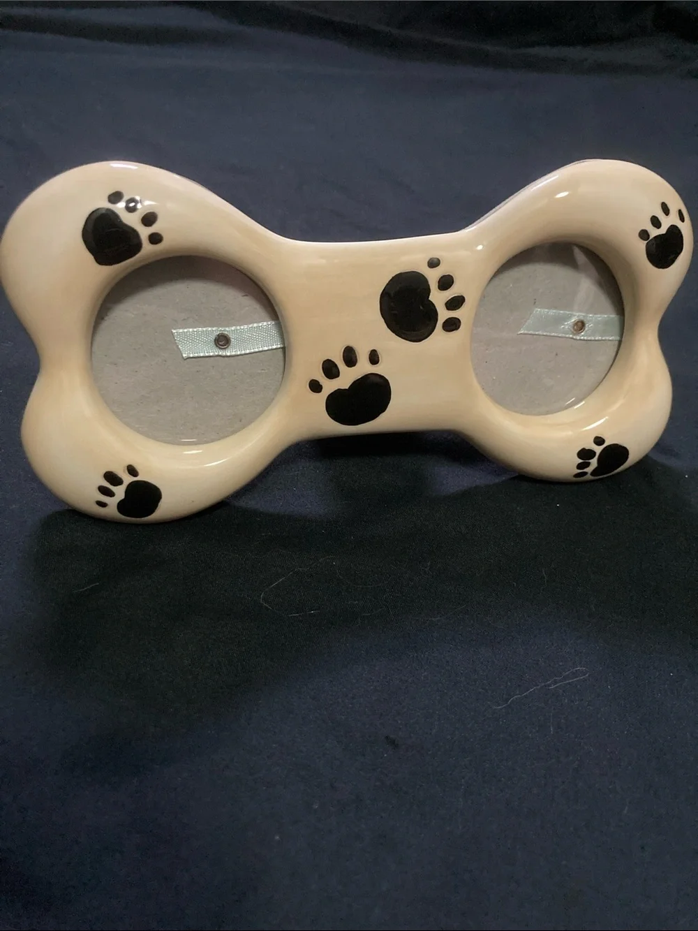 Burton + Burton Picture Frame Dog Bone Shape Dual Photo Bulldog Pup Vintage 2005